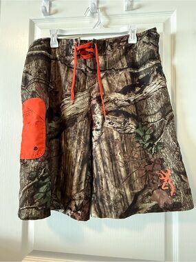 Browning Men's Camo Cargo Shorts with Blaze Orange Accents